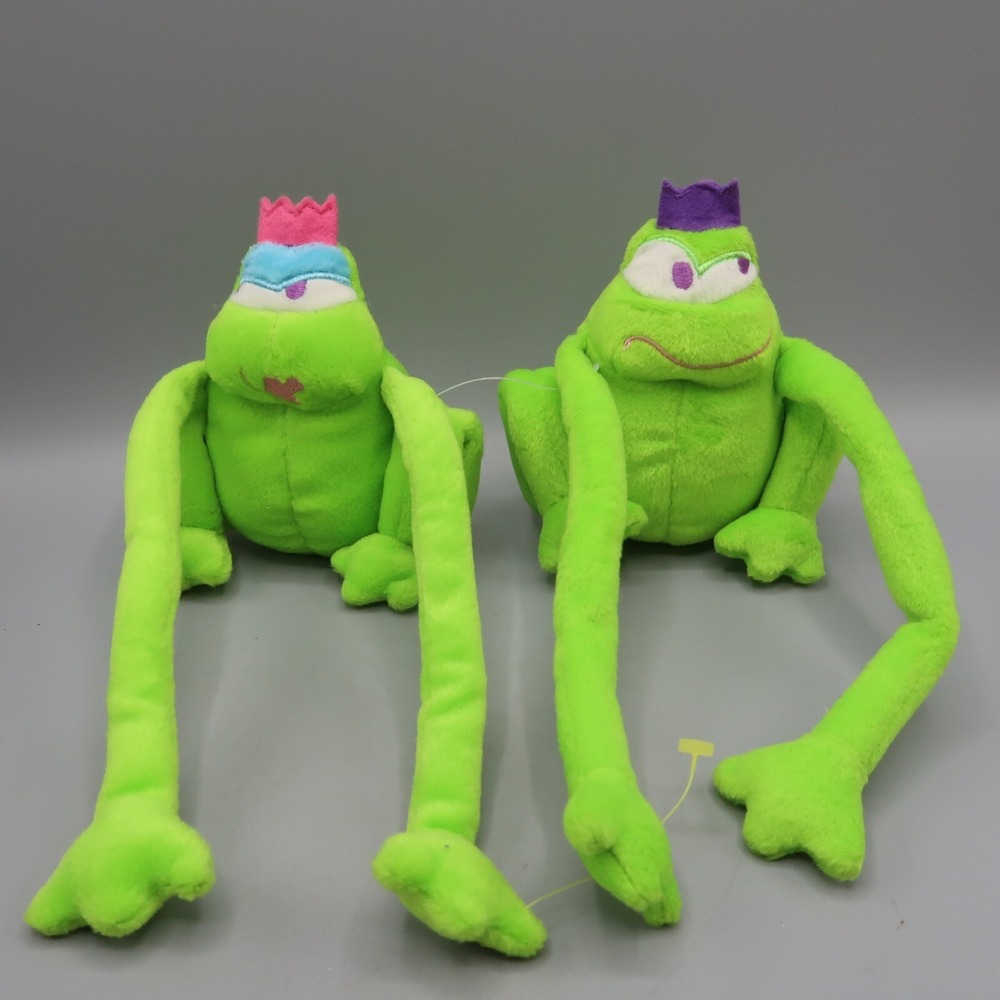 Frog Prince & Princess Plush Pair Long Hugging Arms 6" GMA 2002 Vintage